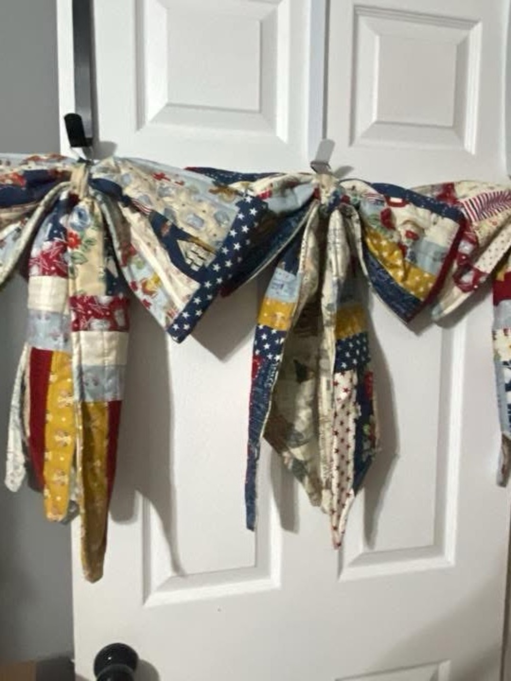 Handmade Quilted Patriotic Fabric Garland - Red Blue Yellow Cream